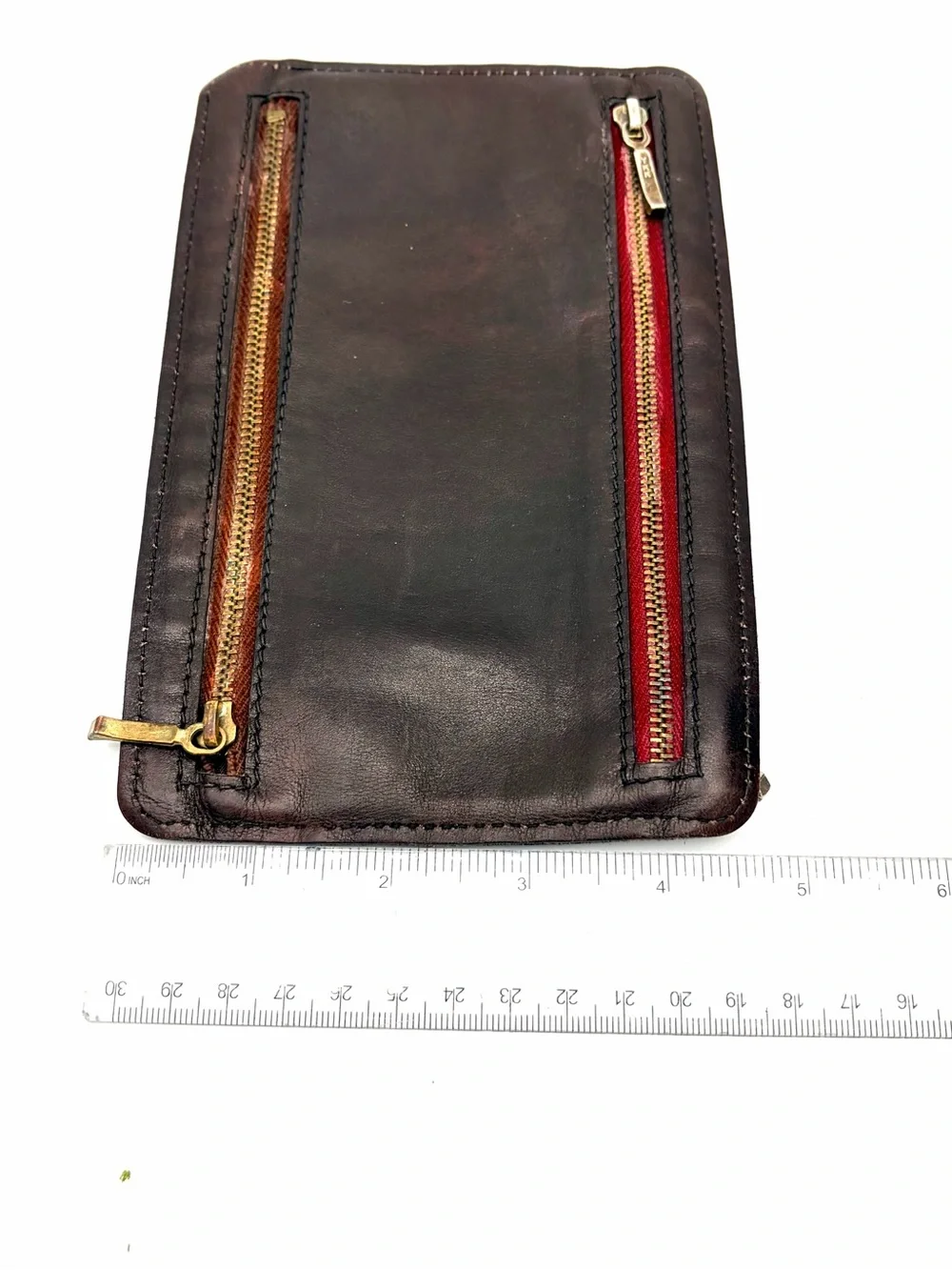 Vintage Dark Brown Italian Leather 4-Way Zip Multi-Currency Wallet